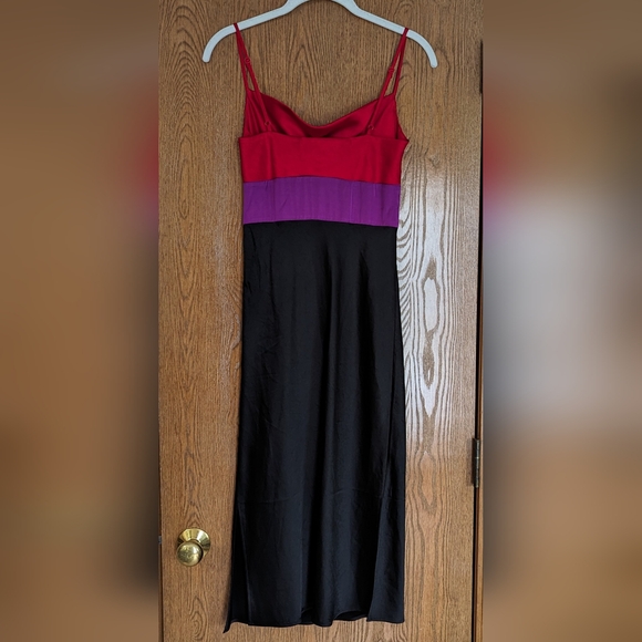 Express Silky Colorblock Strappy Dress, Black, Red and Purple- Size Small - Picture 5 of 13